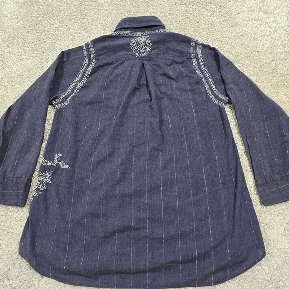 Fresh Produce Top Womens XL/XXL Blue Long Sleeve Pullover Embroidered Boho - Picture 8 of 13